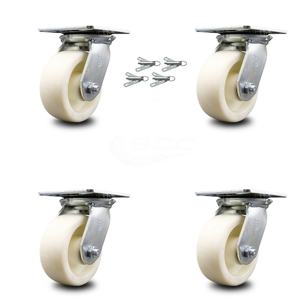 5 Inch Nylon Caster Set with Ball Bearings and Swivel Locks